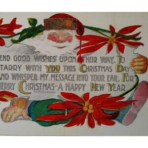 Santa Claus Christmas Postcard HB Spencer Fantasy Poinsettias 1914 Martinsburg